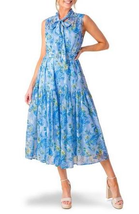 Flying Tomato Paisley Tie Neck Sleeveless Chiffon Midi Dress in Powder Blue at Nordstrom Rack, Size Medium