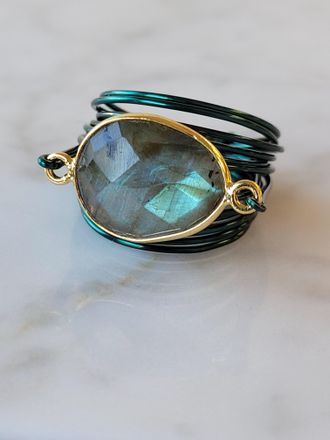 A Blonde and Her Bag Torrey Ring in Green with Labradorite