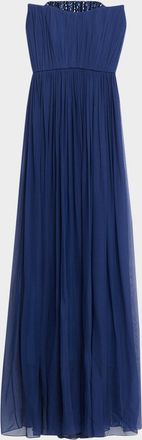 Pamella Roland Strapless Crystal Embellished Chiffon Gown