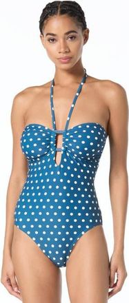 Michael Kors Classic Dot Bandeau One-Piece Swimsuit in River Blue at Nordstrom, Size 10