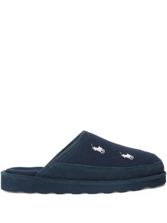Polo Ralph Lauren embroidered cotton slippers - Blue