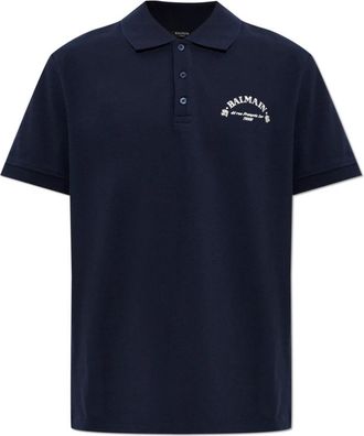 Balmain Polo Shirt Met Print - Heren - Polos - Blauw - L - Katoen - Tops