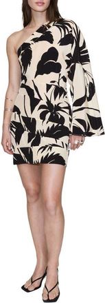 Mango Abstract Leaf Print One Shoulder Minidress in Ecru at Nordstrom, Size 2