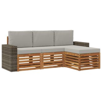 vidaXL Conjunto De Sof&aacute;s De Exterior 4 Pcs Natural Y Gris Claro Vidaxl