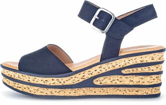Gabor Keilsandalette GABOR, Damen, Gr. 38, blau (dunkelblau), Ziegenveloursleder, Schuhe Keilsandalette, Sommerschuh, Sandale, Keilabsatz, mit auff&auml;llliger 