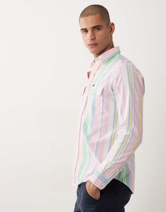 Polo Ralph Lauren Camicia a maniche lunghe in cotone multicolore a righe con logo