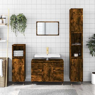 vidaXL Mueble De Ba&ntilde;o Madera De Ingenier&iacute;a Roble Ahumado 80x33x60 Cm Vidaxl