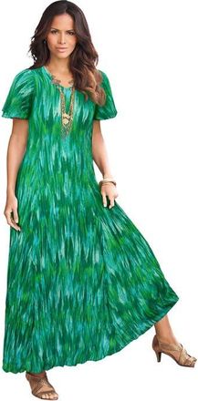 Roaman's Plus Size Hand Crinkled Flutter Sleeve Maxi Dress in Green Abstract Ikat at Nordstrom, Size 20