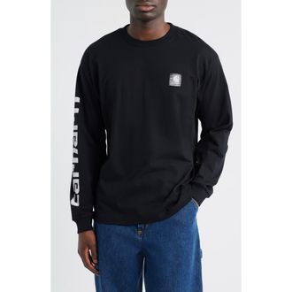 Carhartt Work in Progress Archive Script Logo Long Sleeve Organic Cotton T-Shirt in Black at Nordstrom, Size X-Large