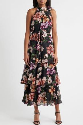 Julia Jordan Tiered Maxi Dress in Black Multi at Nordstrom Rack, Size 14