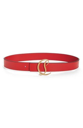 Christian Louboutin Logo Buckle Leather Belt in Loubi/Antic Gold at Nordstrom, Size 65
