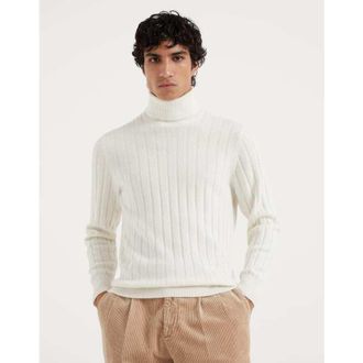 Brunello Cucinelli Mens Panama Wool Ribbed Turtleneck Sweater, Size 50