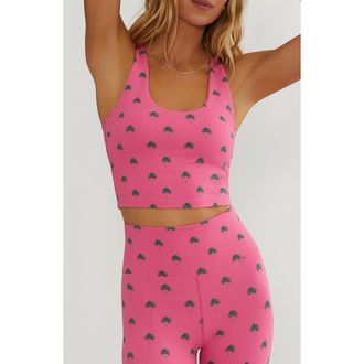 Beach Riot Yara Palm Fronds Performance Crop Tank in Flamingo Fronds at Nordstrom, Size X-Large