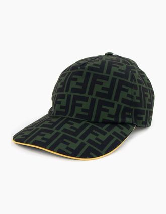 Fendi Mens Fendi FF Print Canvas Baseball Cap Green - Size: OS
