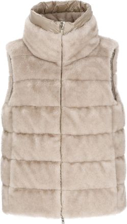 Herno Beige High Neck Faux Fur Sleeveless Down Jacket