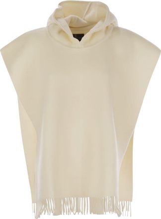 Brunello Cucinelli Brunello Cucinelli Womens Double Knit Wool And Cashmere Poncho With Hood And Fringes - Ivory - One Size