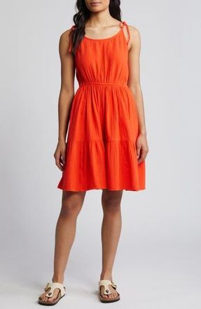Caslon Tiered Cotton Gauze Sundress in Grenadine at Nordstrom Rack, Size Large