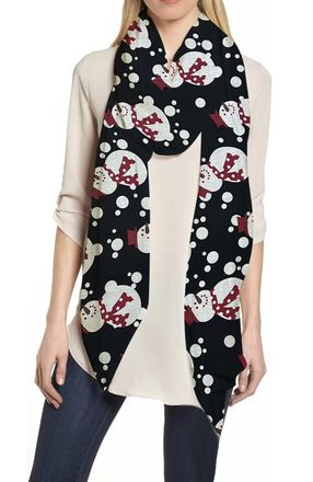 Lina & Lily Christmas Holiday Print Womens Scarf Shawl Wrap Lightweight (Black, Xmas Snowman)