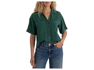 Kut from the Kloth Brianna - Boxy Button Front Shirt with Short Sleeve Pocket Womens Clothing Jungle : XS, Cotton/Rayon