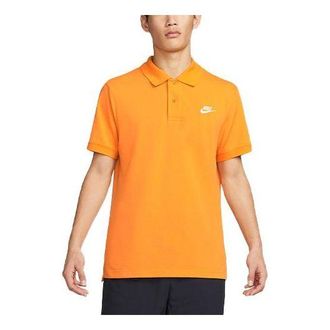 Nike Mens Nike Sportswear Solid Color Lapel Short Sleeve Orange Yellow Polo Shirt CJ4457-886