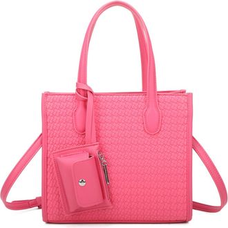 Generic Womens Tote Bag, Textured Weave Pattern, Shoulder Bag with Crossbody Strap, Small Pouch Attachment (Fuchsia)