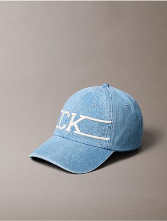 Calvin Klein Mens Denim Varsity Monogram Logo Baseball Cap - Blue