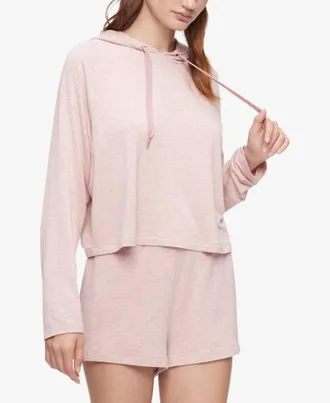Calvin Klein Sleepwear Pure Lounge Long Sleeve Hoodie In Fresh Pink Heather