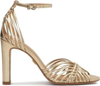 Kazar Gouden sandalen met gevlochten bandjes - Dames - Sandalen met hakken - Geel - 37 EU - Leer - Schoenen
