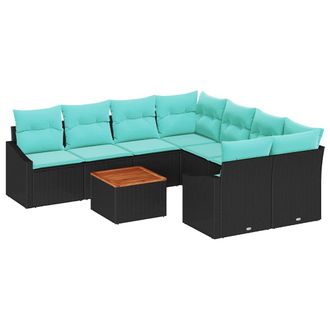 vidaXL Set Divano Da Giardino 9 Pz Nero Polyrattan Vidaxl