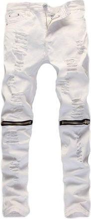 Generic JIER Mens Stretch Distressed Skinny Jeans with Zippers Stretch Regular Fit Ripped Denim Pants Slim Fit Designer Destroyed Trousers (White 1,34)