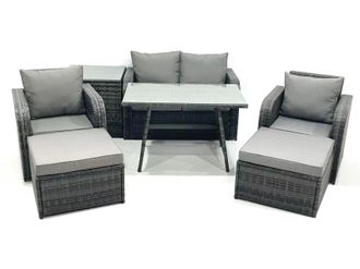 Fimous Outdoor Garden Furniture Set with Reclining Chair 2 Big Footstool Side Table in Dark Grey
