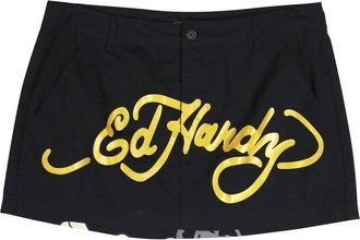 Ed Hardy Womens Skull Poplin Mini Skirt/short In Black