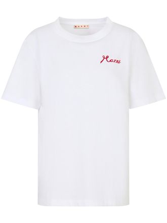 Marni Short-Sleeve White T-Shirt with Elegant Embroidered Detail