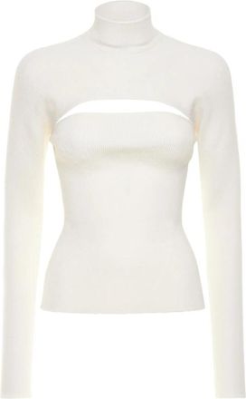 Tom Ford Lange Mouw Sweater met Hoge Hals - Dames - Coltruien - Wit - L - Wol - Truien & Vesten