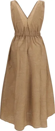 Brunello Cucinelli Womens Midi Dress Wood Cotton