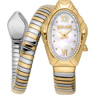 Just Cavalli Snake Bracelet Strap Watch, 25mm x 39mm in Two Tone Silver/Gold at Nordstrom Rack