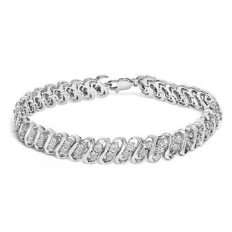 House of Brilliance Silver 1/4 cttw Round-Cut Diamond Double Row Wrapped S-Link Bracelet in White at Nordstrom