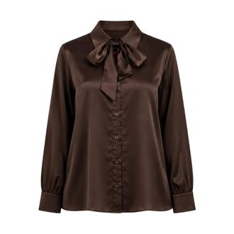 Yes-Zee Blouse met strikceintuur - Dames - Blouses - Bruin - XL - Overhemden