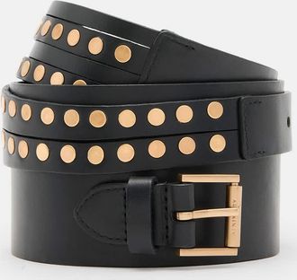 AllSaints Womens Cow Leather Leonie Wide Studded Leather Belt, Size: XS