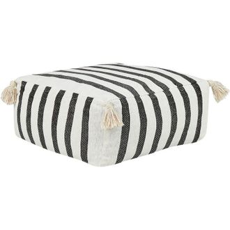 Beliani Floor Seating Cushion Cotton Square Striped Pattern White and Black Ashti