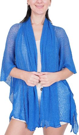 Mimosa Ikat Ladies Crochet Lace Fish Net Medium Length Maternity Cascade Collar Cardigan (One Size, Royal Blue)
