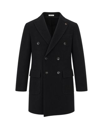 Breras Milano Black Double-Breasted Wool-Blend Coat