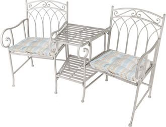 Dibor Vintage Grey Arched Outdoor Garden Furniture Companion Seat Garden Bench with Free Set of 2 Blue Box Cushions