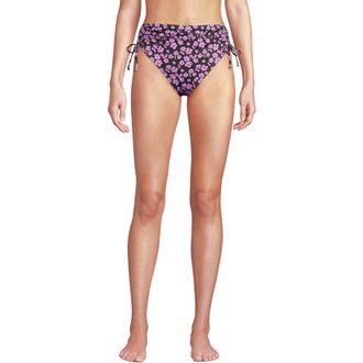 Lands End Chlorine Resistant Adjustable High Waisted Bikini Swim Bottoms in Olive Green Pansy Floral at Nordstrom, Size 22W