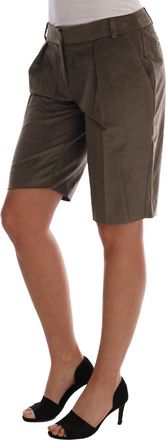 Ermanno Scervino Womens Brown Velvet Bermuda Shorts Green Cotton