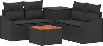 vidaXL Juego De Sof&aacute; 6 Uds. Negro Rat&aacute;n Sint&eacute;tico Y Acero Vidaxl