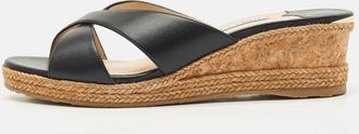 Jimmy Choo London Black Leather Almer Wedge Sandals