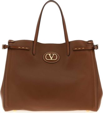 Valentino Garavani Brown Leather Medium Antibes Shopping Bag