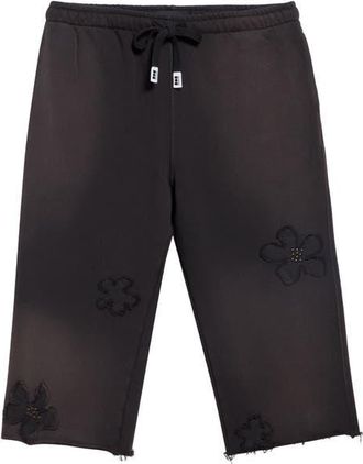 Nahmias Distressed Studded Patch Raw Hem Long Sweat Shorts in Aged Black Terry at Nordstrom, Size X-Large