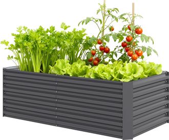 OUTSUNNY Orto Rialzato In Acciaio Con Fondo Aperto 180x90x57.5 Cm Grigio Scuro